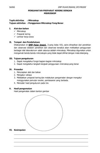 praktikum Menggunakan mikroskop | PDF