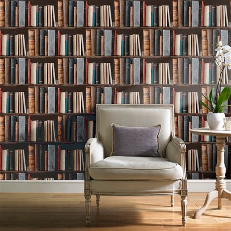 Grandeco Library Realistic Book Shelf Mural Wallpaper POB-33-01-6