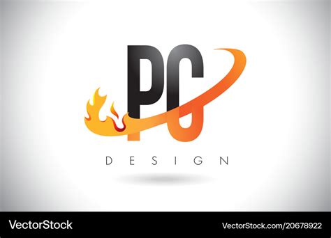 Pc p c letter logo with fire flames design Vector Image