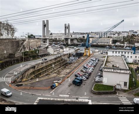 FRENCH NAVY HARBOUR OF BREST BRITTANY FRANCE - DRY DOCK ALONG THE PENFELD RIVER - FRENCH NAVY ...