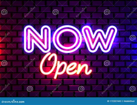 Now Open Neon Text Vector Design Template. Now Open Neon Logo, Light Banner Design Element ...