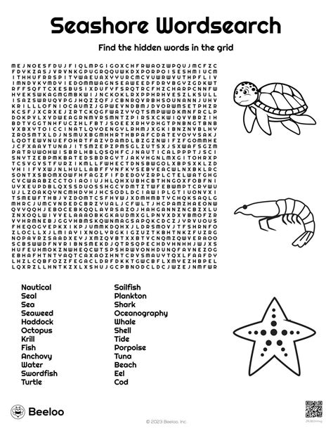 Seashore Wordsearch • Beeloo Printable Crafts and Activities for Kids