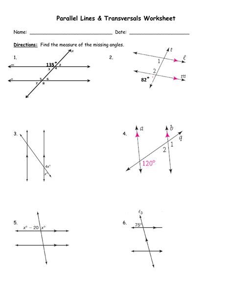 Practice Parallel Lines And Transversals