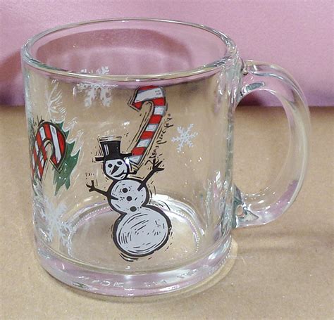 Starbucks Clear Glass Holiday Candy Cane Snowman Set of 2 Coffee Mugs ...