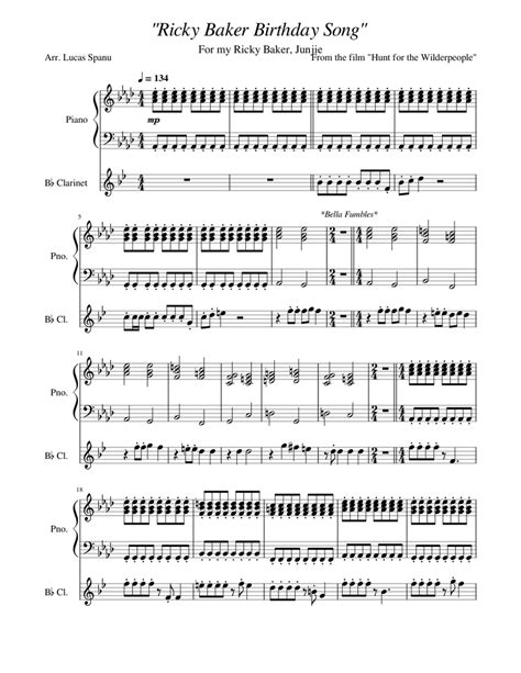 Ricky Baker Birthday Song Sheet music for Piano, Clarinet in b-flat ...