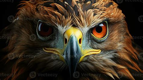 Intense Bird of Prey Gaze, Close-Up of Red-tailed Hawk's Eyes and Full Body on a Dramatic Black ...