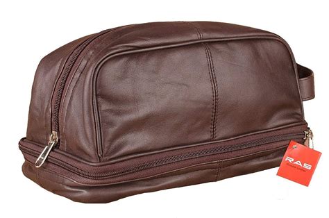 RAS Men's Genuine Leather Travel Overnight Wash Gym Toiletry Bag With ...