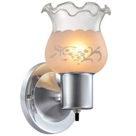 Hampton Bay 1-Light Chrome Sconce with Frosted Etched Glass Shade ...