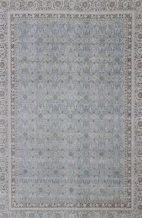 Antique Persian Tabriz Rug in Grays and Blues with All-Over Botanical Design For Sale at 1stDibs