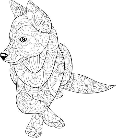 A Relaxing Zen Art Adult Coloring Book Page Featuring An Adorable Dog ...