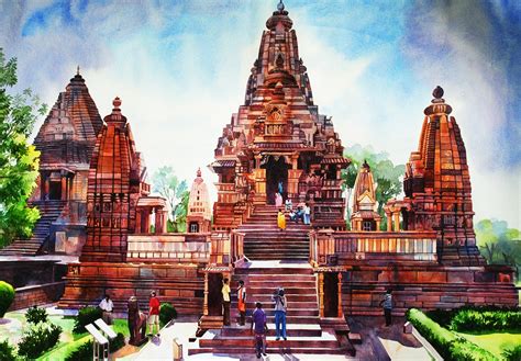 Artist Ragu: Khajuraho Temple Watercolor Painting