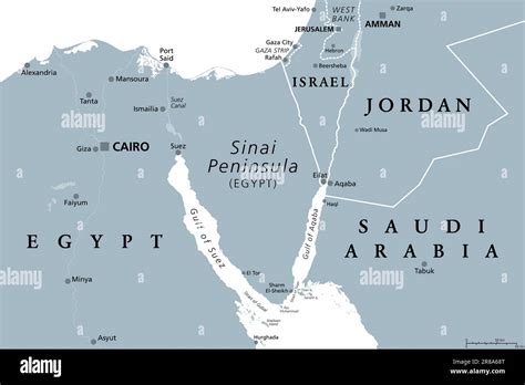 Sinai Peninsula, gray political map. Peninsula in Egypt, located ...