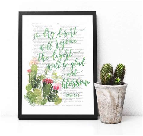 Bible verse The dry desert Scripture print cactus flower | Etsy