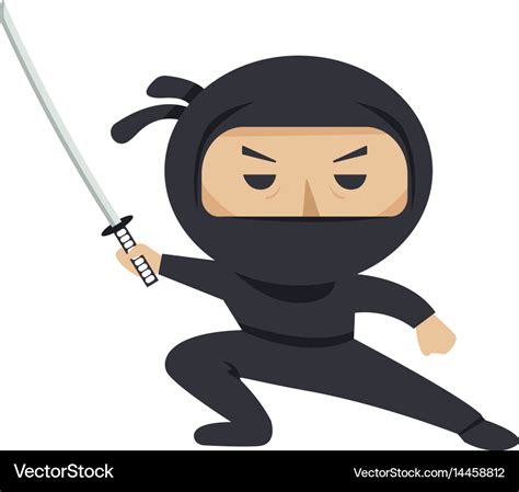 Ninja character serious with sword flat Royalty Free Vector