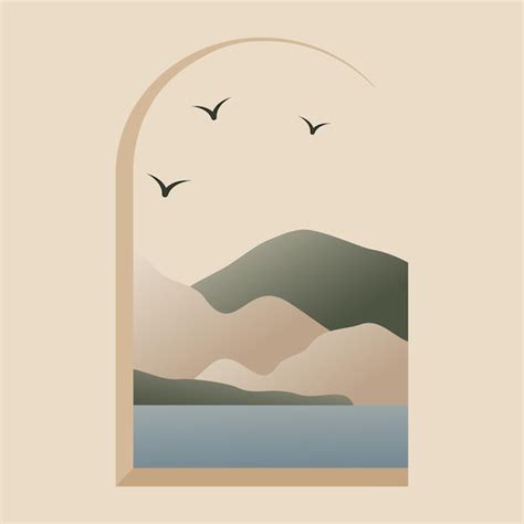 Premium Vector | Modern minimalist landscape aesthetic illustration