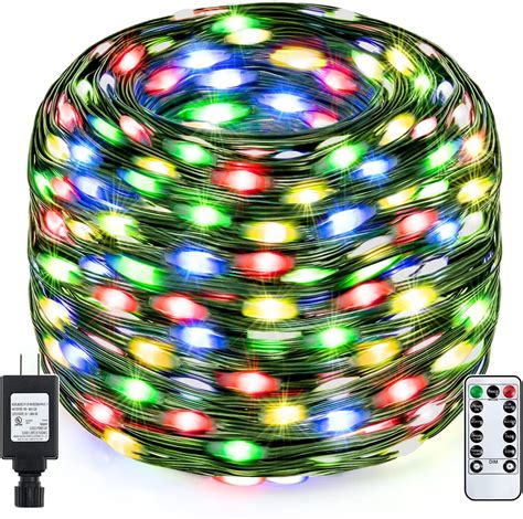 Christmas Lights Outdoor,170Ft 500LED Ultra-Long Plug in Green Wire Christmas Tree Lights with ...