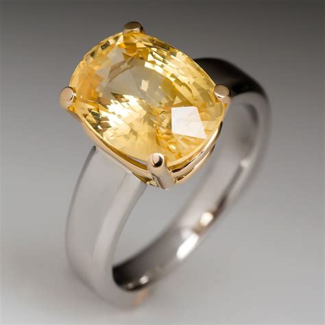 8 Carat Cushion Cut Unheated Yellow Sapphire Ring 18K Gold & Platinum