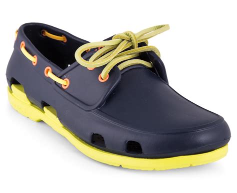 Crocs Men's Beach Line Boat Shoe - Navy/Citrus | Catch.com.au