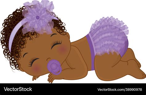 Cute black baby girl in purple ruffled diaper Vector Image