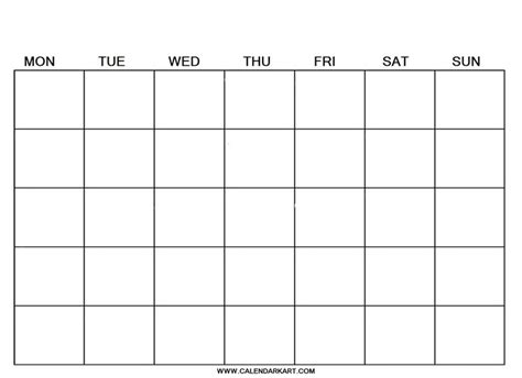 10 Free Printable Blank Calendar Templates {Fillable PDF} » CALENDARKART | Free printable ...