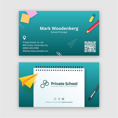 Premium Vector | Realistic private school business card template