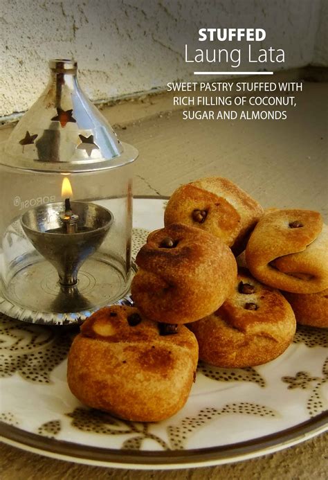 Stuffed Laung Lata - sweet pastry stuffed with rich filling of coconut, sugar and almonds ...