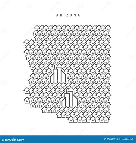 Arizona Real Estate Property Map. Icons of Houses in the Shape of a Map of Arizona. Vector ...