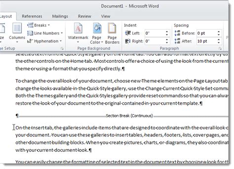 Change the Type for a Section Break in Word 2007 and 2010