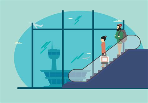 Man And Woman on Escalator In Airport Illustration 146017 Vector Art at ...