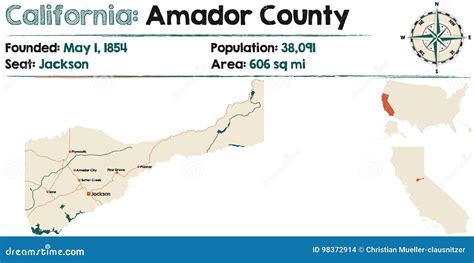 California - Amador County Map Stock Vector - Illustration of counties, california: 98372914