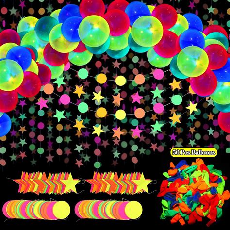 54 Pieces Glow Neon Party Supplies Decorations, Includes 10 Inches Neon Fluorescent Blacklight ...