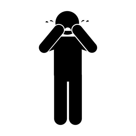 man crying icon over white background, silhouette style, vector illustration, stick figure ...