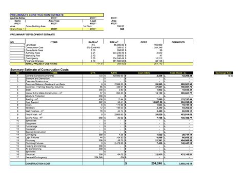 General Contractor Construction Cost Estimate Template Excel