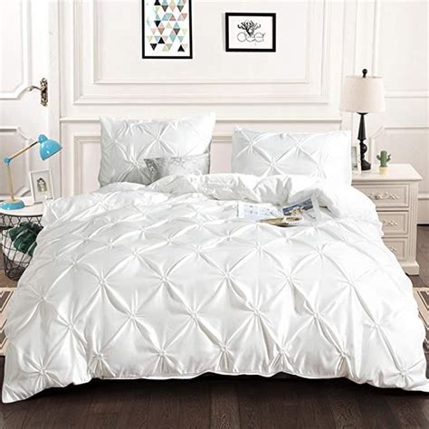 Luxury White Pintuck Duvet Cover King Size 3 Pieces Pinch Pleat Bedding ...