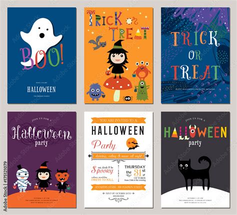 Kids Halloween Cards. Vector illustration. Stock Vector | Adobe Stock