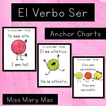 El Verbo Ser - Conjugation Anchor Charts by Miss Mary Mac | TPT