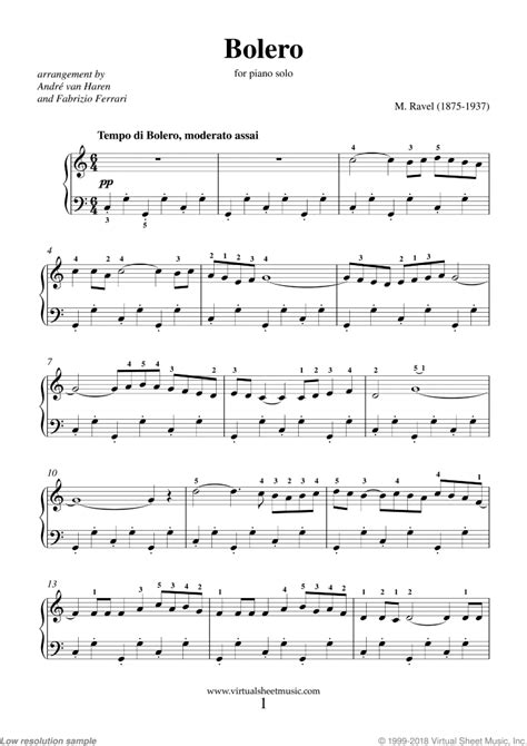 Bolero sheet music for piano solo (PDF-interactive)