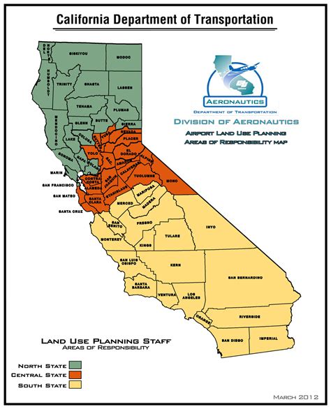 Caltrans map showing NorCal, Central, and SoCal boundaries. : California