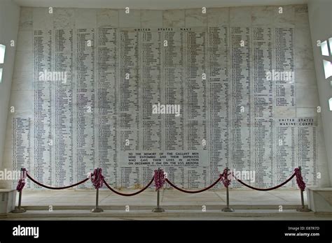 USS Arizona Memorial, memorial plaque with names of killed soldiers, Pearl Harbour, Oahu, Hawaii ...