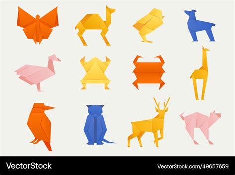 Colorful origami animals folded animal Royalty Free Vector