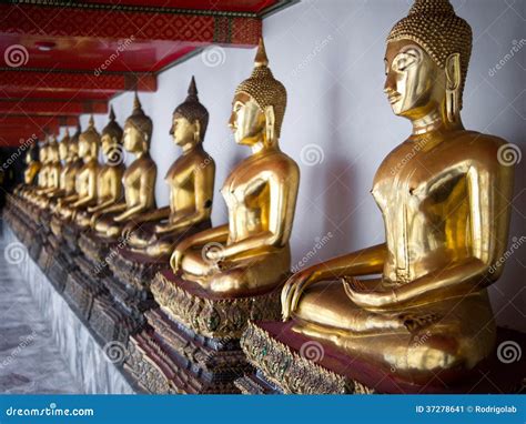 Row of Buddha Statues at Wat Pho Temple, Bangkok, Thailand Stock Image ...