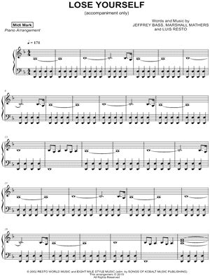 Free sheet music - Lose Yourself PIANO - Download PDF, MP3 & MIDI