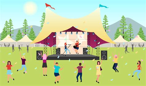 Summertime music festival flat vector illustration. Open air live ...