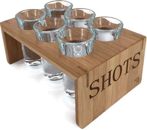 Shot Glass Set (6 Glasses) in Stylish Vintage Bamboo Shot Glass Holder ...