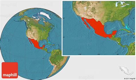 Satellite Location Map of Mexico