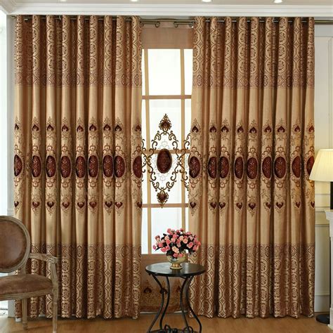 Luxury Brown Gold Embroidered Jacquard Living Room Curtains Classic in ...