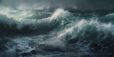 Stormy Ocean Waves A Painting of Dramatic Waves in a Storm 24059387 ...