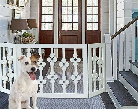 White Floral Wood Pet Dog Gate Foldable Adjustable 3-Section ...