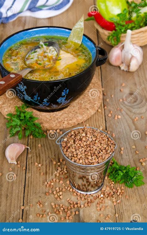 Soup with buckwheat groats stock image. Image of cuisine - 47919725