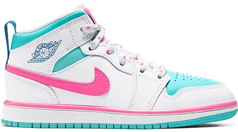 Jordan 1 Mid White Pink Green Soar (PS) | Pink jordans, Jordan shoes ...